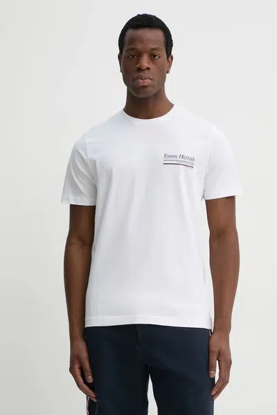 Bavlněné tričko Tommy Hilfiger bílá barva, s potiskem, MW0MW38614