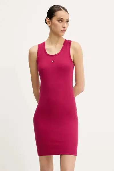 Šaty Tommy Jeans růžová barva, mini, přiléhavé, DW0DW20674