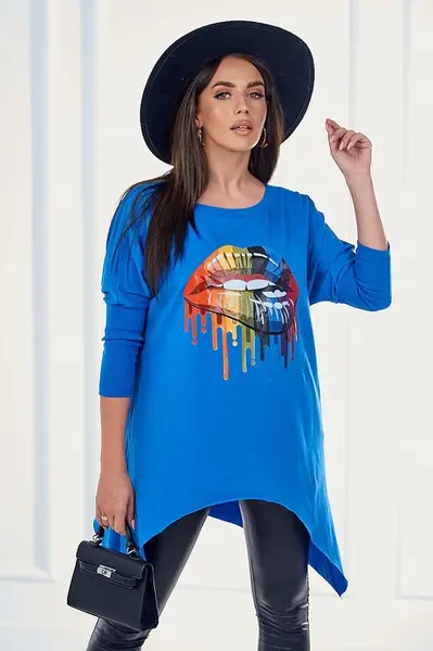 Halenka oversize s duhovým potiskem rtů fialovo-modrá