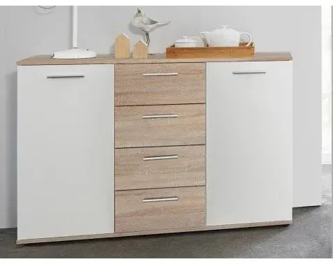 Komoda so 4 zásuvkami Jacky, dub sonoma/biela%