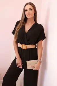 Kesi Włoski Kombinéza s ozdobným páskem v pase hnědý