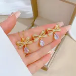 Brass Micro Pave Cubic Zirconia Pendant Necklace & Stud Earrings