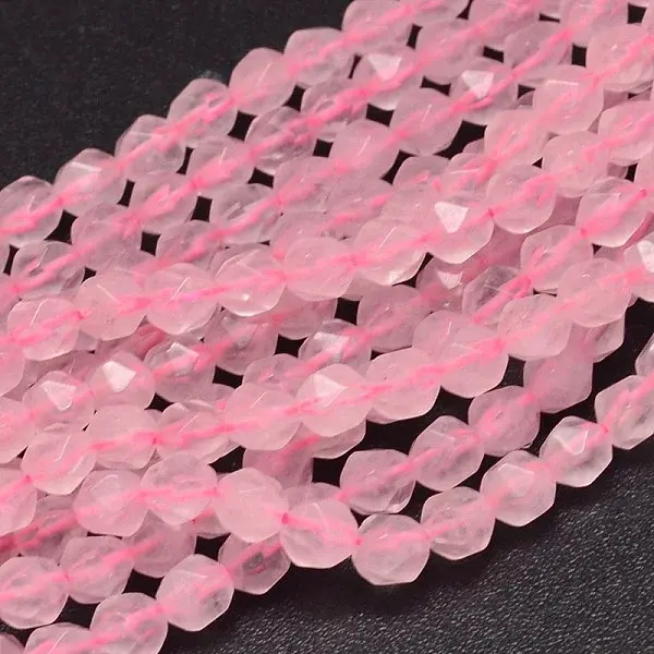 Faceted Natural Rose Quartz Beads Strands