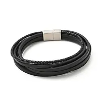 Cowhide Multi-strand Bracelet with 304 Stainless Steel Magnetic Clasps