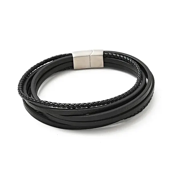 Cowhide Multi-strand Bracelet with 304 Stainless Steel Magnetic Clasps