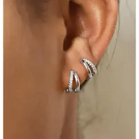 Brass Micro Pave Clear Cubic Zirconia Two-layer Hoop Earrings