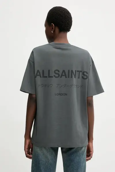 Bavlněné tričko AllSaints dámské, šedá barva, W202JC