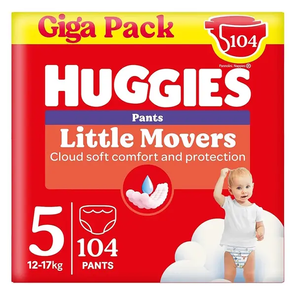 HUGGIES Little movers pant 5 plenkové kalhotky box 12-17 kg 104 kusů