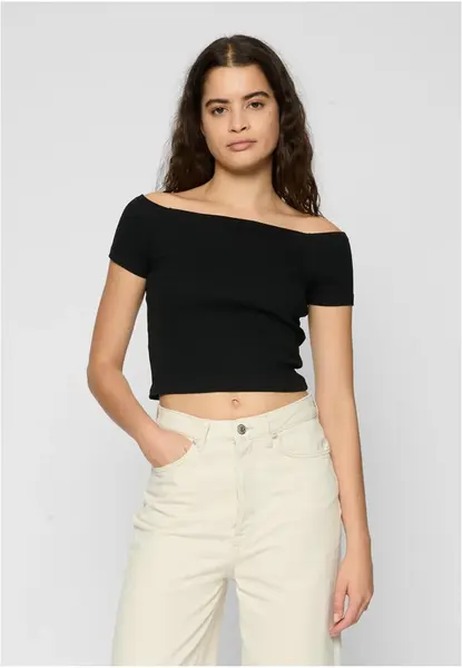 Dámské tričko Off Shoulder Rib Tee 2-balení červenovínové+černé