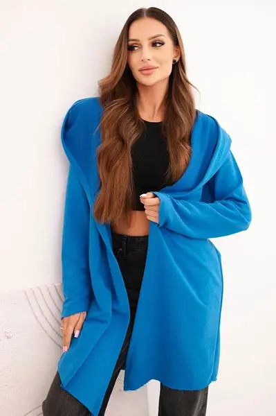 Kesi Dámská bavlněná bunda s kapucí a prodlouženým předním dílem chabrová