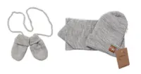 Baby Nellys Pletená čepice s šálou a rukavičky 3v1, STAR,šedá