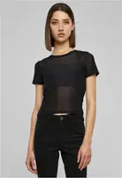 Women's short mesh T-shirt in black color