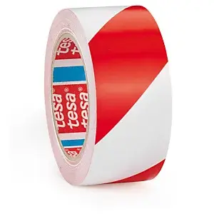 6  x Dvojfarebná značkovacia PVC páska, BIELO-ČERVENÁ, 50mm, návin 33m, hrúbka 150µm | TESA