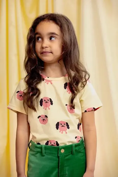 Dětské tričko Mini Rodini Doggie žlutá barva, 26120111