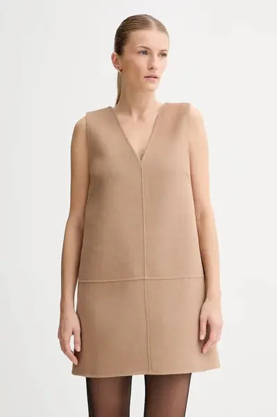 Šaty s příměsí vlny Calvin Klein béžová barva, mini, LV044D017G