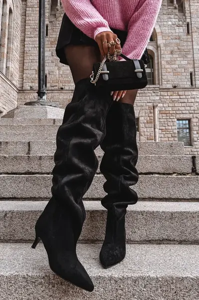 Boto Nazouvací dámské kozačky na jehlovém podpatku černé Ysolienne