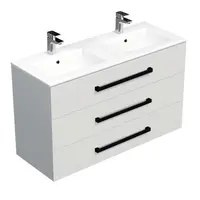 Kúpeľňová skrinka s čiernou úchytkou a umývadlom SAT Cube Way 120x76,5x46 cm biely lesk CUBE46C1203BIMOD