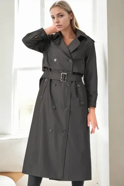Z9674 DEWBERRY WOMEN'S TRENCH COAT-BLACK