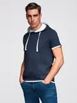 Ombre Men's cotton t-shirt with hood - navy blue