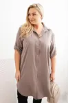 Kesi Włoski Dámská košilová šaty Plus Size s delší zadní částí a ohrnovacími rukávy fango