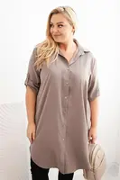 Kesi Włoski Dámská košilová šaty Plus Size s delší zadní částí a ohrnovacími rukávy fango