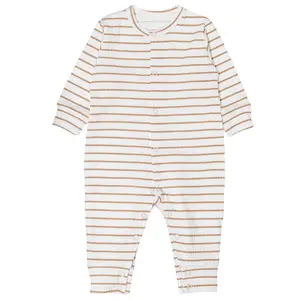 MBaby Kojenecký overálek, pyžámko bez šlapek, bavlna Proužek, béžový