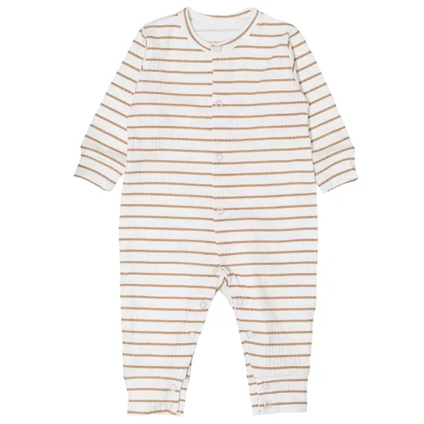 MBaby Kojenecký overálek, pyžámko bez šlapek, bavlna Proužek, béžový
