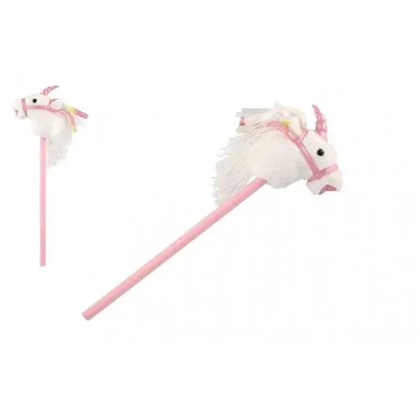 Kůň jednorožec na tyči plyš 80cm na baterie se zvukem bílý