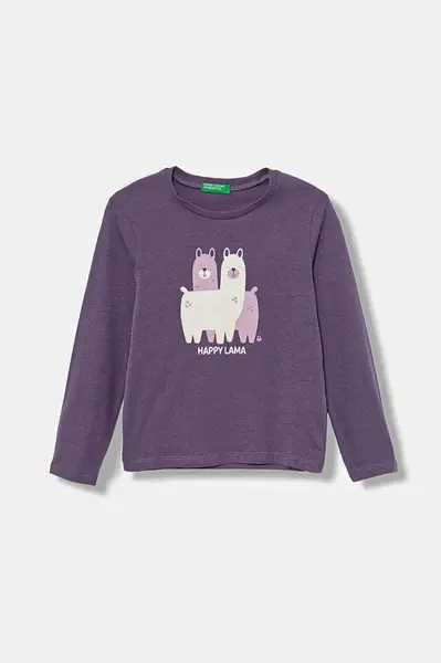 Dětské bavlněné tričko s dlouhým rukávem United Colors of Benetton fialová barva, 3JERG10KB