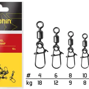 Delphin obratlík s karabinkou rolling swivel with micro snap 10 ks - velikost 10 nosnost 8-velikost 10 nosnost 8 kg