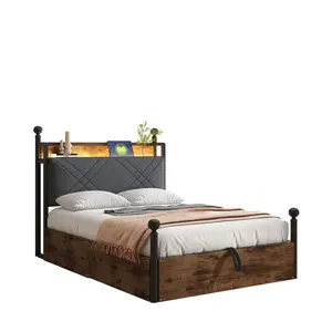 OKWISH POSTEL s nebesy 90/190 cm černá z kovu s úložným prostorem LED a USB/Type-C