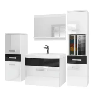 B BELINI GROUP KOUPELNOVÝ NÁBYTEK Koupelnová SADA PRI P5, Bílá / Černá lesklá, 120 cm