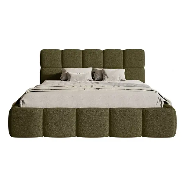 Selsey ČALOUNĚNÁ POSTEL Cloudy olivově zelená boucle 160 cm