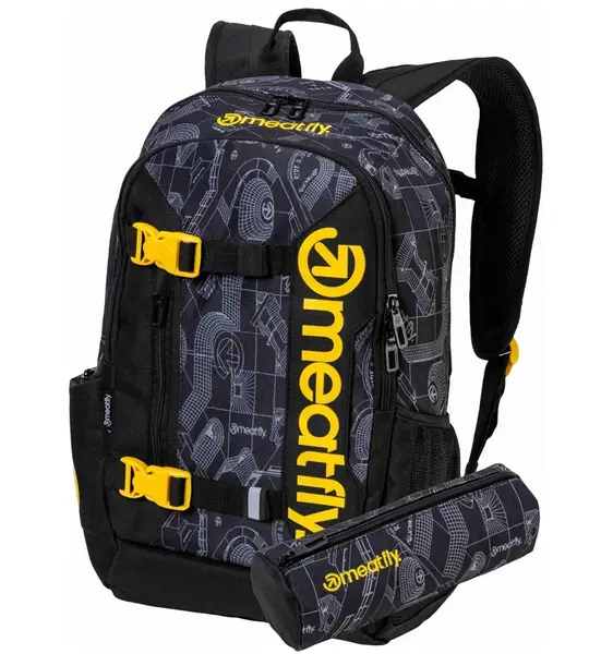 Meatfly batoh Basejumper Blueprint Black 22 L | Černá | Objem 22 L