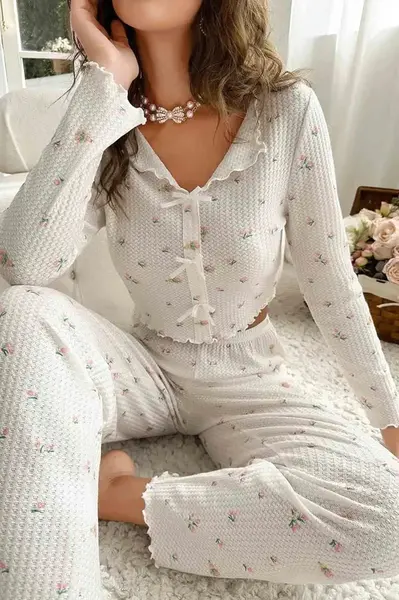 76638 Dewberry Special Fabric Printed Long Sleeve Pyjamas-MULTICOLOR