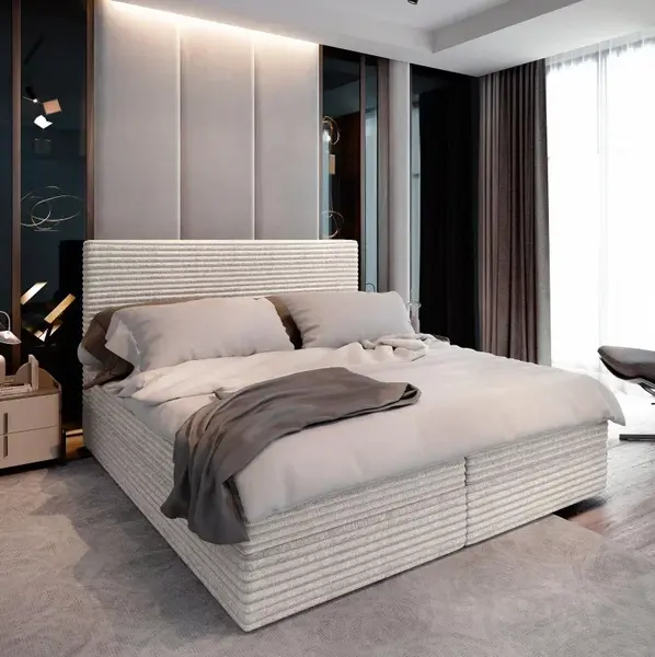 Čalúnená posteľ boxspring ISPIRA 140x200 cm krémová Matrac: Matrac Bonell pružinový