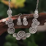 Round Spiral Hollow Out Alloy Pendant Necklaces & Dangle Earrings Sets