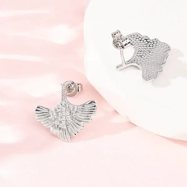 Brass Micro Pave Clear Cubic Zirconia Stud Earrings