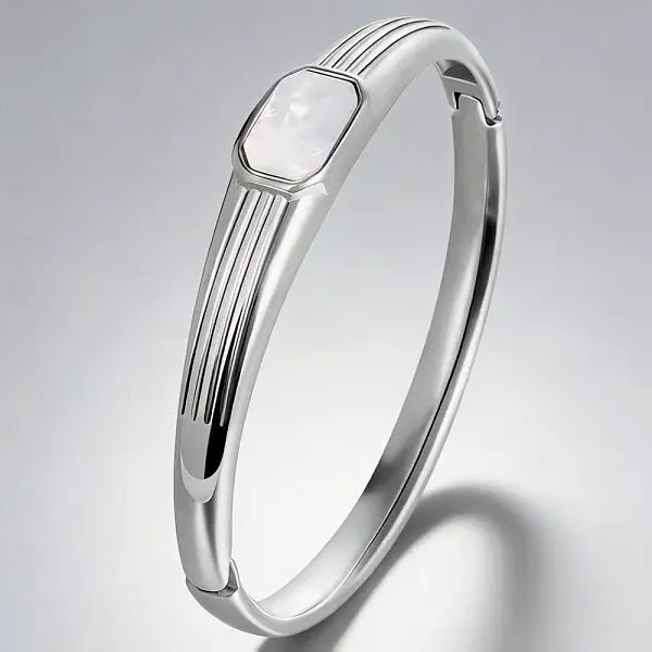 304 Stainless Steel Acrylic Rectangle Hinged Cuff Bangles for Women