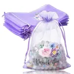 20Pcs Thank You Flower Printed Organza Drawstring Bags