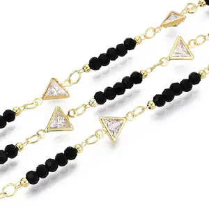 Brass Cubic Zirconia Triangle Link Chains