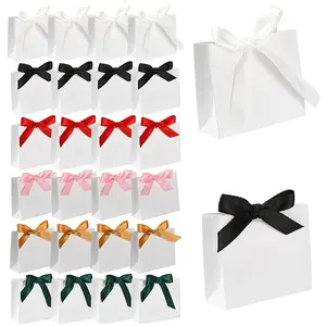 30Pcs 6 Colors White Cardboard Paper Wedding Candy Boxes with Ribbon