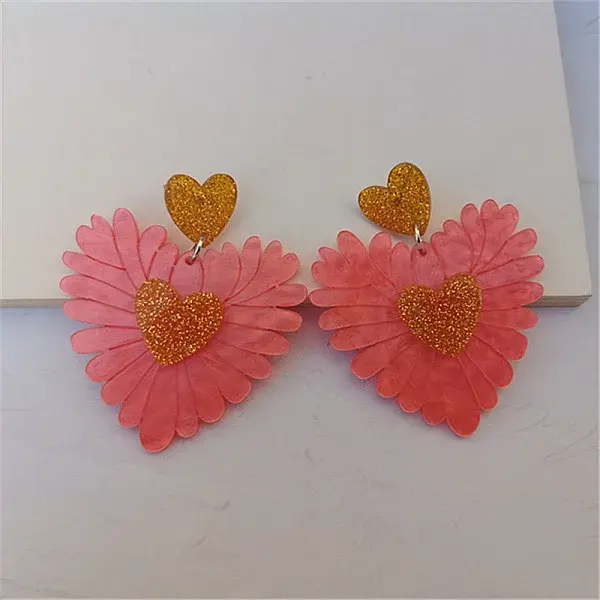 Heart Acrylic Dangle Stud Earrings