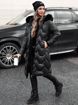 Kurtka damska pikowana długa WINTERACT czarna Dstreet