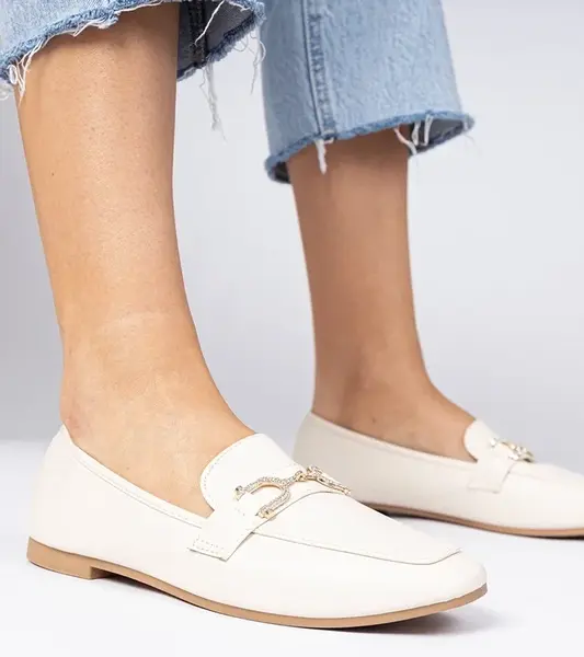 Gemre Beige elegant loafers with rhinestones Banzao