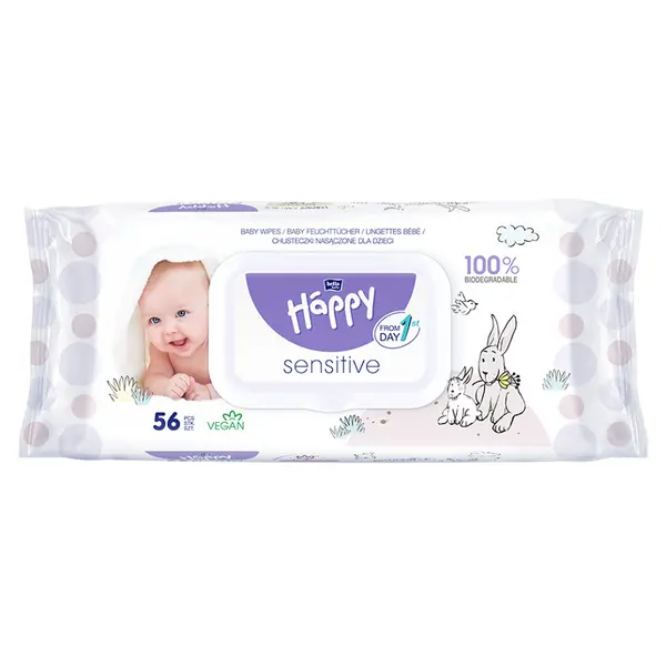 BELLA HAPPY Baby sensitive dětské vlhčené ubrousky 56 kusů