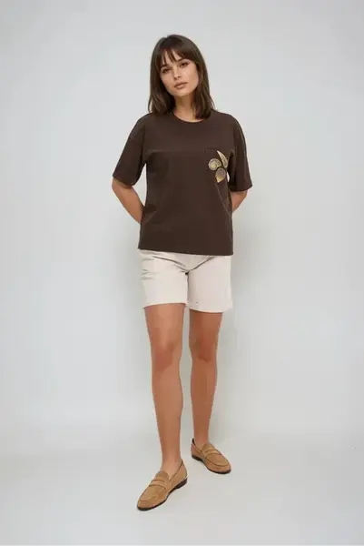 Marisse Brown T-Shirt With A Hat On The Pocket