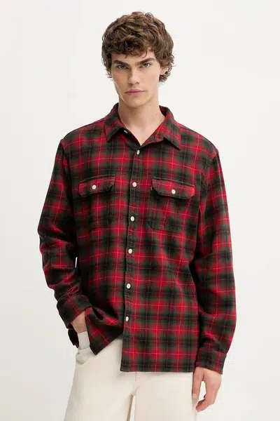 Bavlněná košile Levi's pánská, červená barva, relaxed, s klasickým límcem