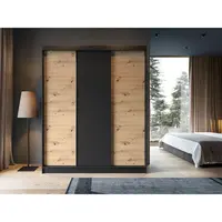 Šatní skříň Esville III Barva korpusu: Černá, Rozměry: 180 cm, Dveře: Dub artisan - bez zrcadla