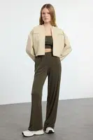 Trendyol Khaki Wide Leg/Relaxed Cut High Waist Flexible Trousers
